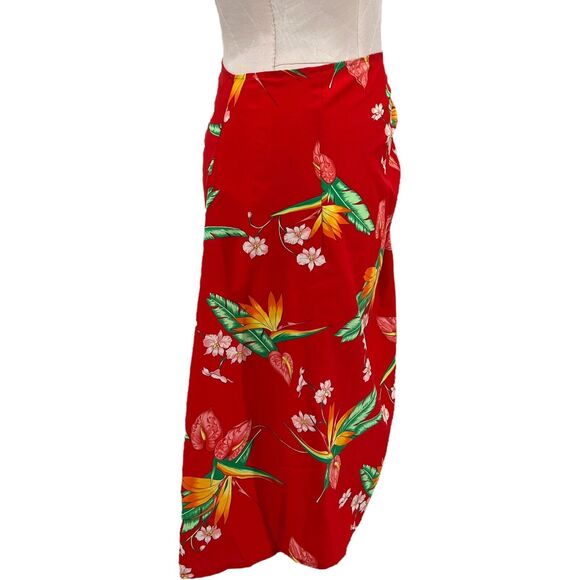 Vintage Hawaiian Red‎ Floral Wrap Mini Skirt Beach Coverup One Size - Picture 2 of 5
